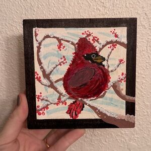 “Winter serenity” original mini acrylic painting wood board 5x5”